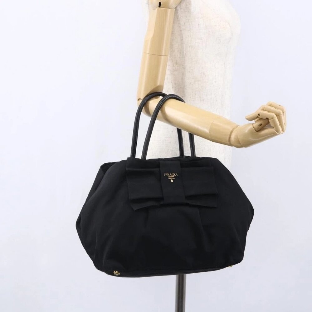 PRADA Hand Bag Nylon Black Gold Auth 152937 - Picture 16 of 16